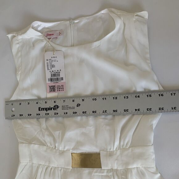 Finyuan Dress Women Medium White Gold Belt Mini Sleeveless Bachelorette Wedding - Picture 4 of 12